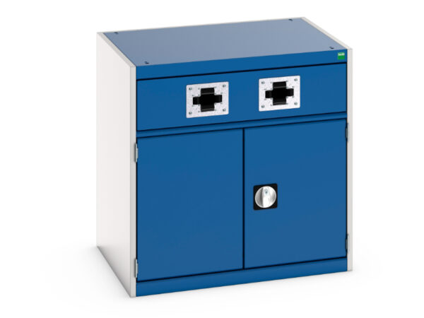 Industrial Storage Cupboard with Twin Air Hose Reel - Cubio Cupboard with Perfo Doors, Double Reel. WxDxH: 800X650X800mm Ral 7035/5010 _SKU-45001072.11V
