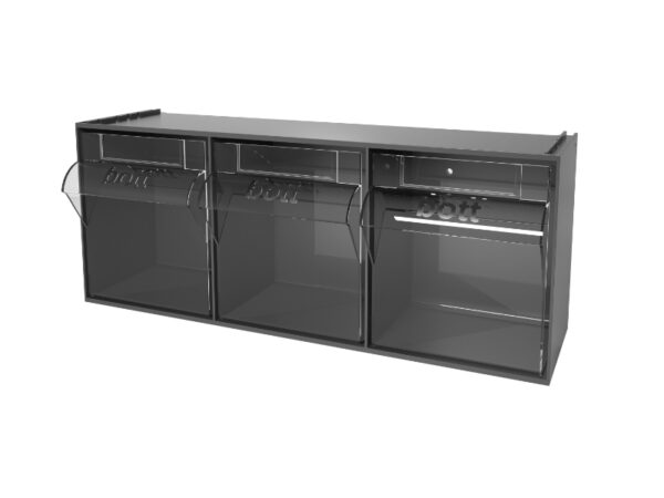 Tilt Bins Storage - Tilt Box 3 Compartments with Perfo Holding Brackets. WxDxH: 600X210X242mm Plastic Ral 7016 _SKU-02513020.19