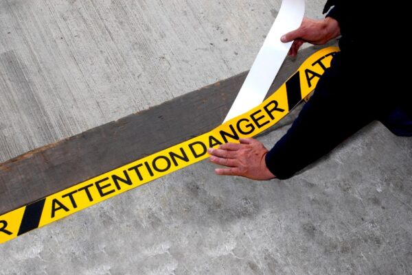 Anti Slip Warning Tape with ATTENTION DANGER text 75mm x 18.3m  SKU-F1228-YEL-ATTENTION-75 - Image 4