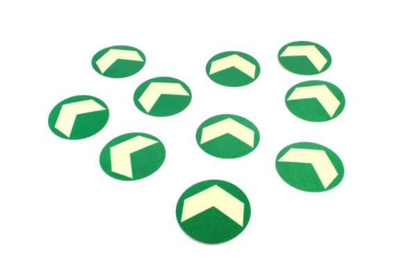 Glow in the Dark Arrow Stickers - 100mm diameter disk (pack of 10)  SKU-F1636-GITD-ARRs-100-DIS-PK-10 - Image 5