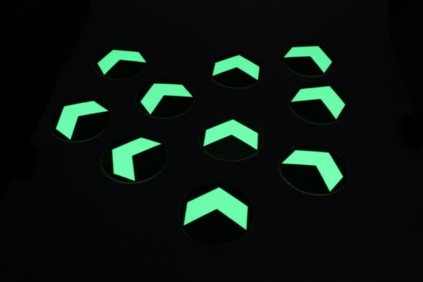 Glow in the Dark Arrow Stickers - 100mm diameter disk (pack of 10)  SKU-F1636-GITD-ARRs-100-DIS-PK-10 - Image 4