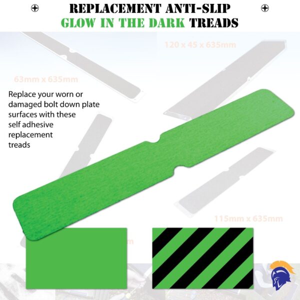 Glow in the Dark Hazard Tape - Anti Slip Stair Treads - Outdoor Photoluminescent Replacement Covers in Plain or Hazard for Bolt Down Plates   SKU-F1168