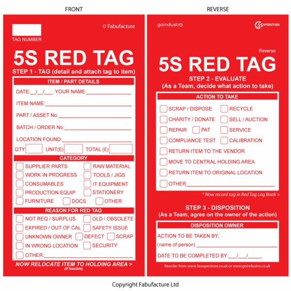 5S Red Tags - Qty 100, 300, 500 + Station + SOP Steps Wall Sign - SKU 6919 - Image 2