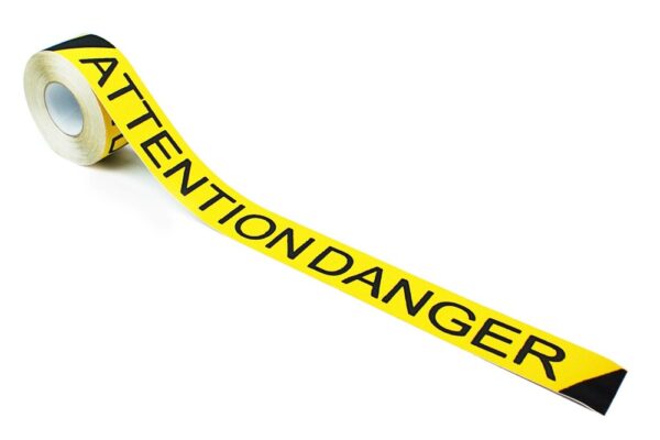 Anti Slip Warning Tape with ATTENTION DANGER text 75mm x 18.3m  SKU-F1228-YEL-ATTENTION-75