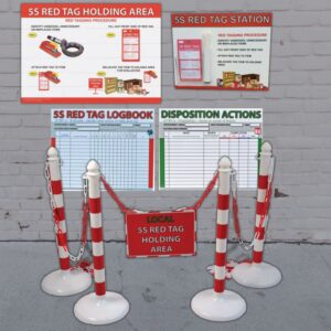 SORT KIT - GOLD - 5S Red Tagging SORT Implementation Kit (5S Red Tag Dispenser, Dry Wipe Logbook and Disposition Actions Board, Step by step wall guide, Holding Area Kit - Silver) - SKU F2704