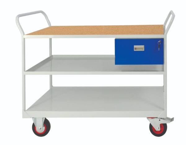 Mobile Workshop Trolley - Drawer & 3 Shelves - H.1050 W.900 D.600mm - MDF Worktop    SKU-RTDS109060M