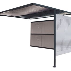 Bike Storage at Train Stations - Traditional Cycle Shelter - Extension - H.2180 W.2450 D.2500mm Perforated Light Grey Steel Sides, Closed Back    SKU-EXT-SC212524C