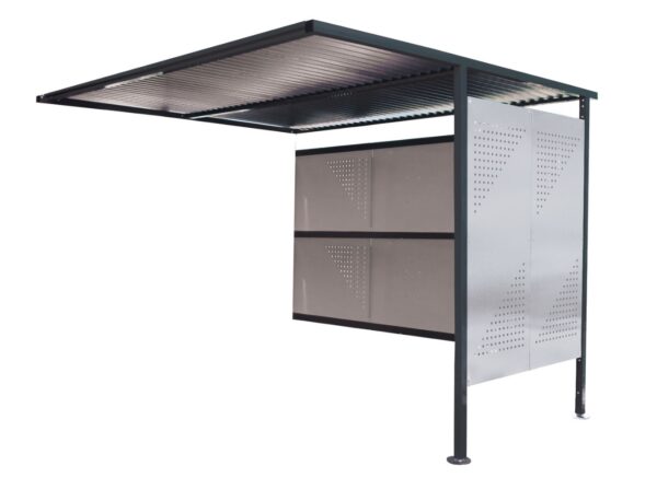 Bike Storage Metal Traditional Cycle Shelter - Extension - H.2180 W.2450 D.1900mm - Perforated Light Grey Steel Sides, Closed Back    SKU-EXT-SC211924C