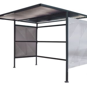 Bike Secure Storage Unit - Traditional Bike Secure Storage Unit - Initial - H.2180 W.3060 D.2500mm - Perforated Light Grey Steel Sides, Open Back    SKU-INI-SC212530B