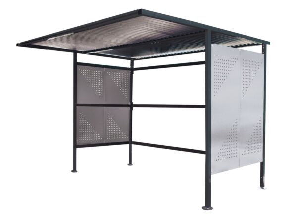 Bike Secure Storage Unit - Traditional Bike Secure Storage Unit - Initial - H.2180 W.3060 D.2500mm - Perforated Light Grey Steel Sides, Open Back    SKU-INI-SC212530B
