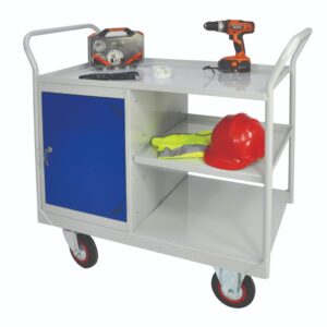 Heavy Duty Mobile Maintenance Trolley Cupboard & Side Shelf - H.1050 W.900 D.600mm - Steel Worktop    SKU-RTCS109060S