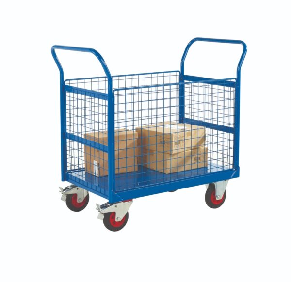 Flat Warehouse Trolley - 4 Sided Trucks - H.1050 W.600 D.900mm - Mesh Sides    SKU-RTBT4690M