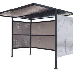 Bike Shelter for Schools - Traditional Cycle Shelter - Initial - H.2180 W.3060 D.1900mm - Perforated Light Grey Steel Sides, Closed Back    SKU-INI-SC211930C