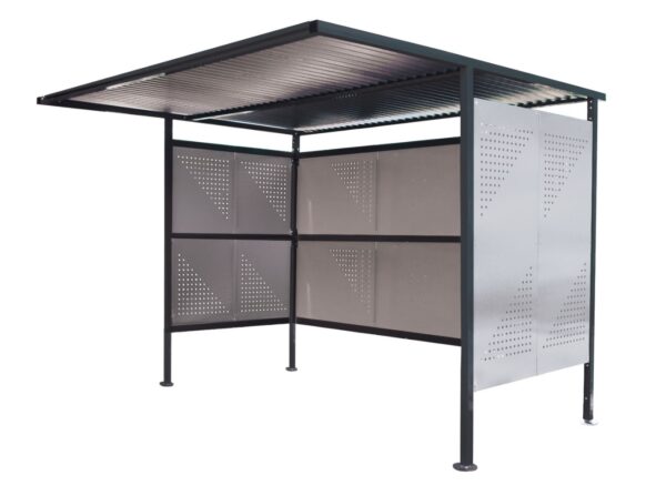 Bike Shelter for Schools - Traditional Cycle Shelter - Initial - H.2180 W.3060 D.1900mm - Perforated Light Grey Steel Sides, Closed Back    SKU-INI-SC211930C