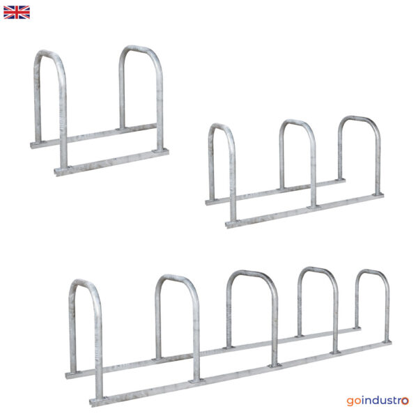 Lockable Bike Hoops - H.650 W.715 L.930mm - Galvanised - 2 Hoops - 4 / 6 / 8 and 10 Bikes    SKU-SRSHT