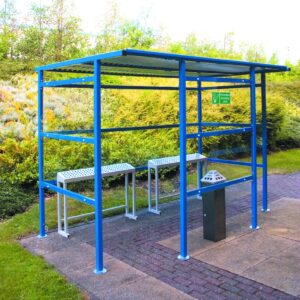 Traditional Workplace Smoking Shelter - Clear Perspex Back - H.2180 W.2450 D.2500mm - 9 People    SKU-SS212425X