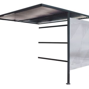Bike Storage Shelter - Traditional Cycle Shelter - Extension - H.2180 W.3060 D.1900mm - Perforated Light Grey Steel Sides, Open Back    SKU-EXT-SC211930B