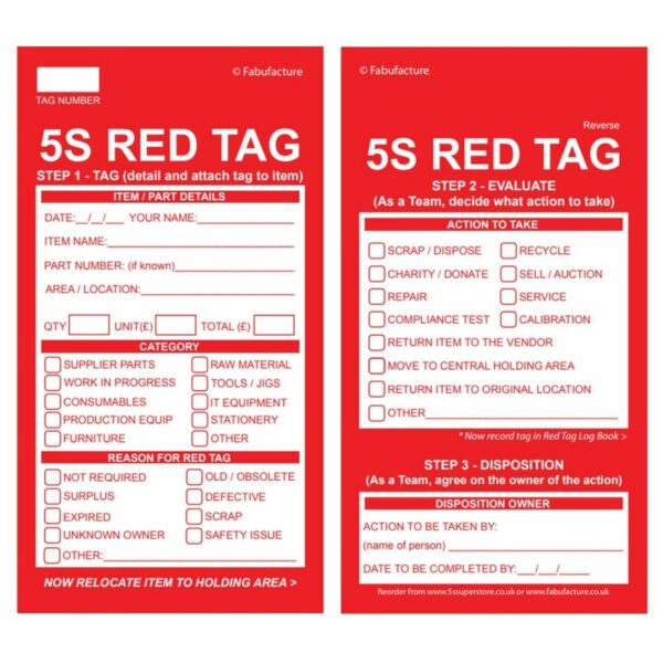 Red Tag for 5S - 5S Red Tuff Tags - Qty 100, 300, 500 + Station + SOP Steps Wall Sign - SKU 10224 - Image 2