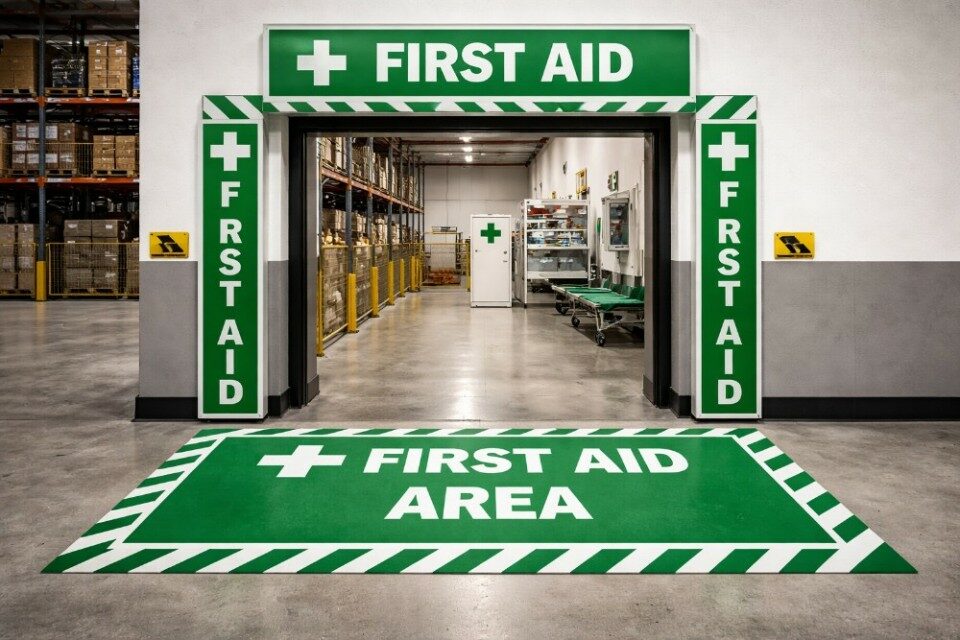 First-aid-area-in-industrial-warehouse