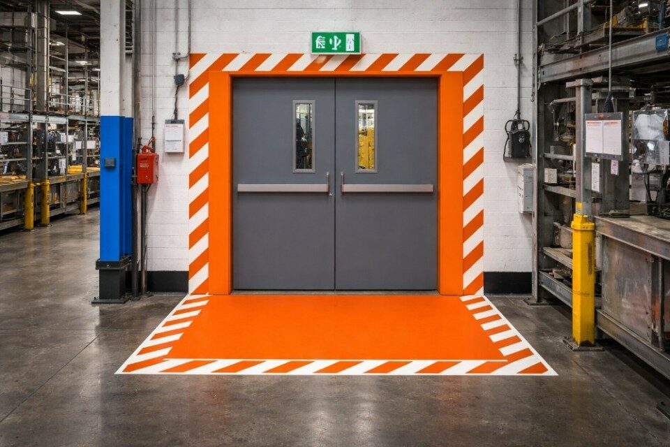 Industrial-warehouse-exit-with-safety-markings