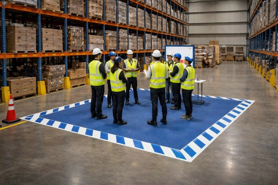 Warehouse-team-meeting in-designated-area